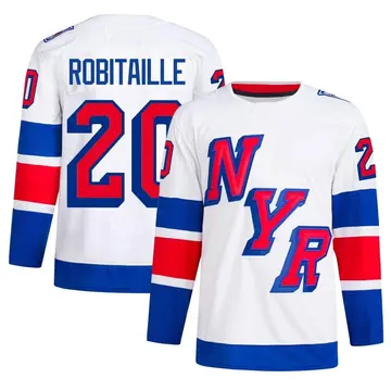 Men's Luc Robitaille New York Rangers ＃20 Authentic White 2024 Stadium Series Primegreen Jersey