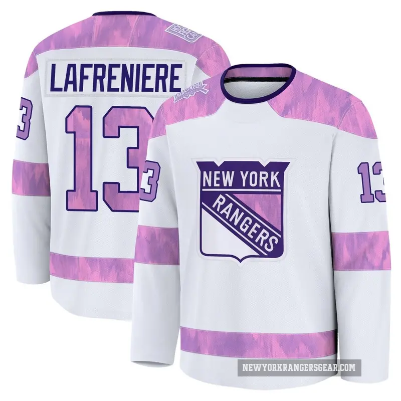 Youth Alexis Lafreniere New York Rangers ＃13 Premium White 2024 Hockey Fights Cancer Practice Jersey