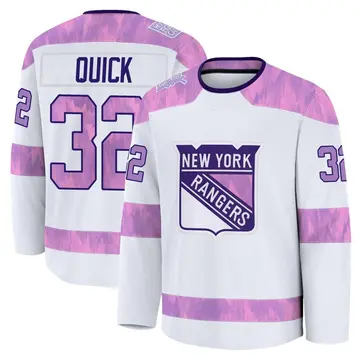 Youth Jonathan Quick New York Rangers ＃32 Premium White 2024 Hockey Fights Cancer Practice Jersey
